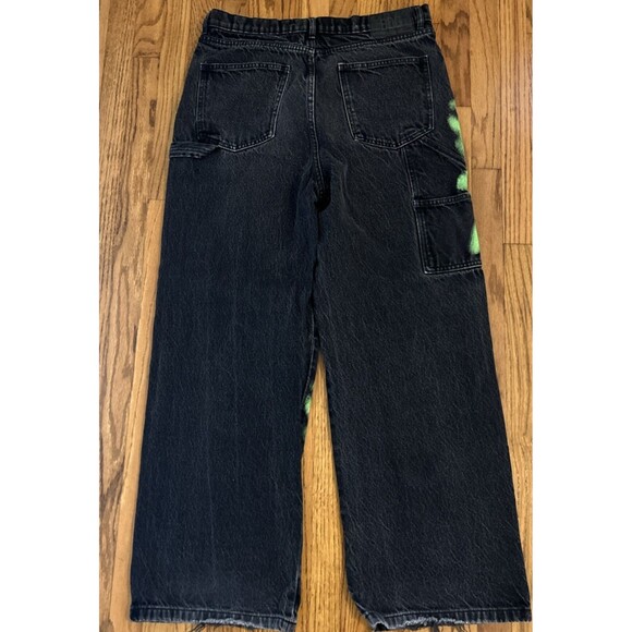 BDG Big Jack Workpant Fit Jean Sz. 32 Relaxed Fit Spider Web Black Neon Green - Picture 6 of 13